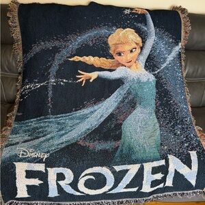 Disney Elsa Woven Throw Blanket - Navy, Teal, Blonde Retail $89